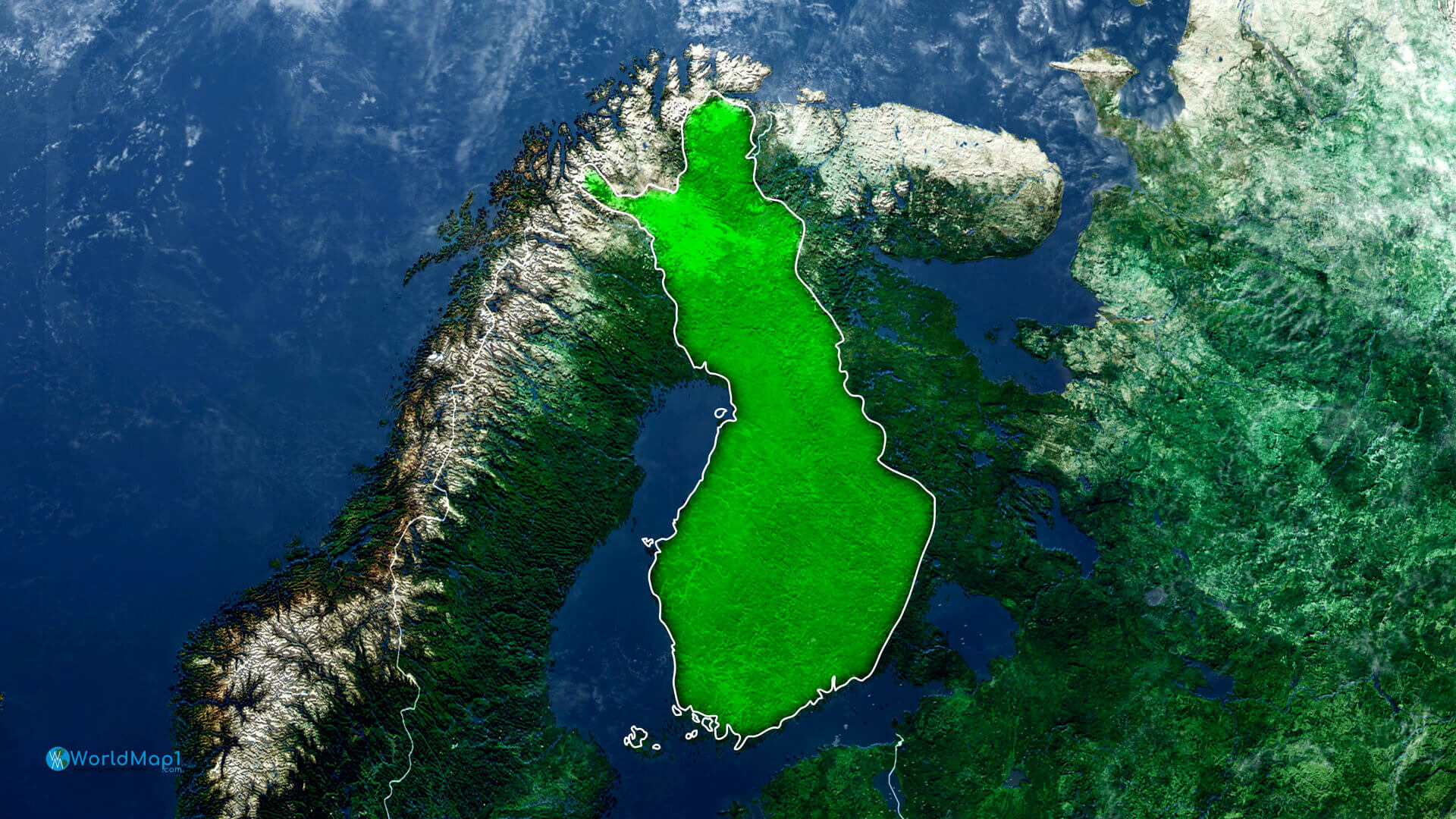 Finland Satellite Map with National Border